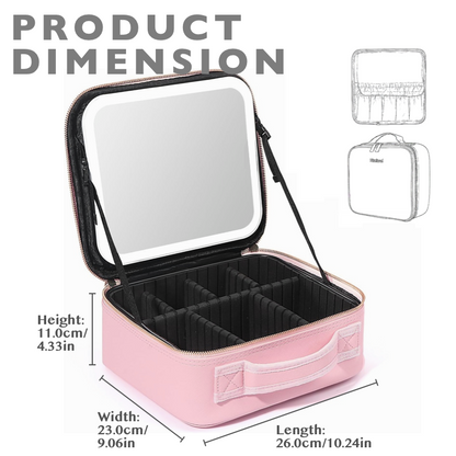 Travel Cosmetic Bag with LED Mirror Makeup Bag - Pink