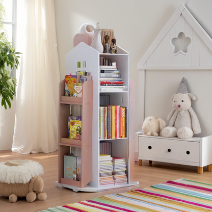 360-Degree Rotating Castle Bookshelf Display Stand, Pink