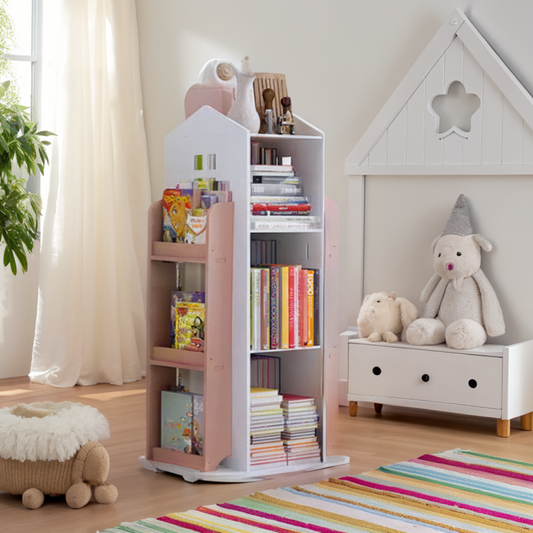 360-Degree Rotating Castle Bookshelf Display Stand, Pink