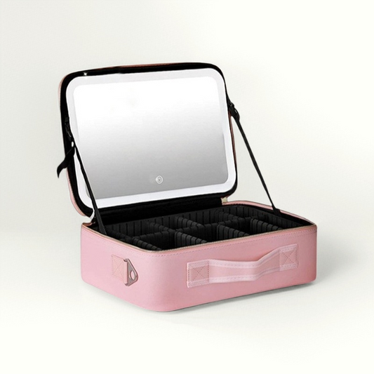 Travel Cosmetic Bag with LED Mirror Makeup Bag - Pink