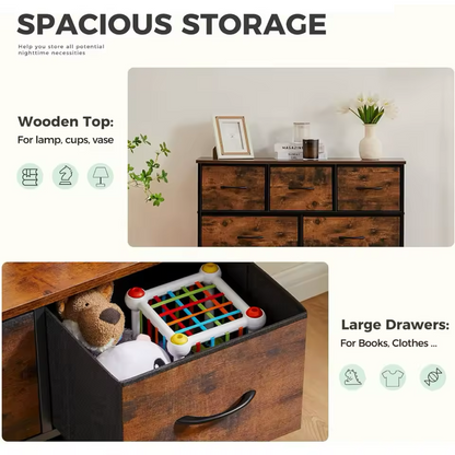 7 Fabric Drawer Chest of Drawers Clothes Storage Organiser - Wood