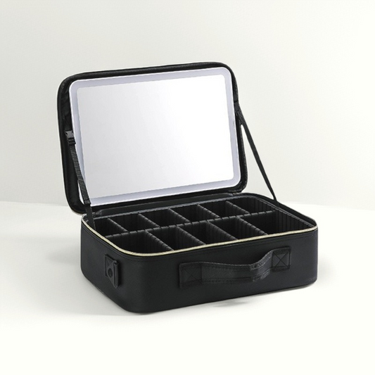 Travel Cosmetic Bag with LED Mirror Makeup Bag - Black