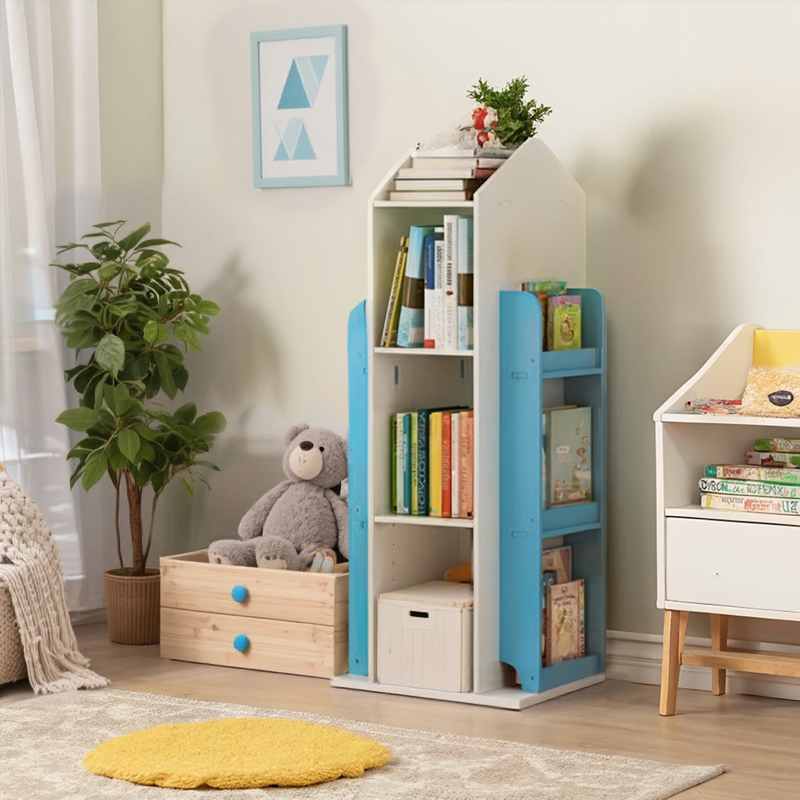 360-Degree Rotating Castle Bookshelf Display Stand, Blue