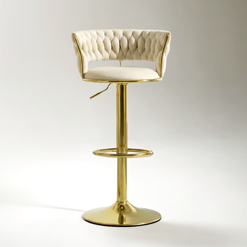 Adjustable Swivel Upholstered Bar Stools Cream