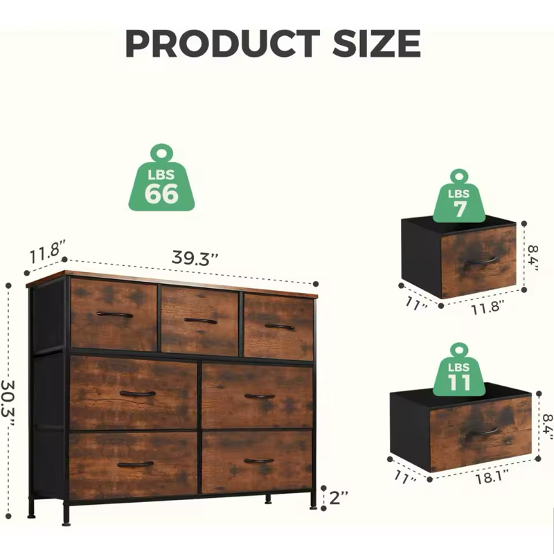 7 Fabric Drawer Chest of Drawers Clothes Storage Organiser - Wood