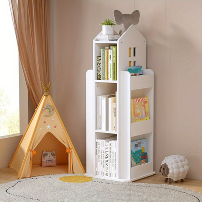 360-Degree Rotating Bookshelf Castle Display Stand, White
