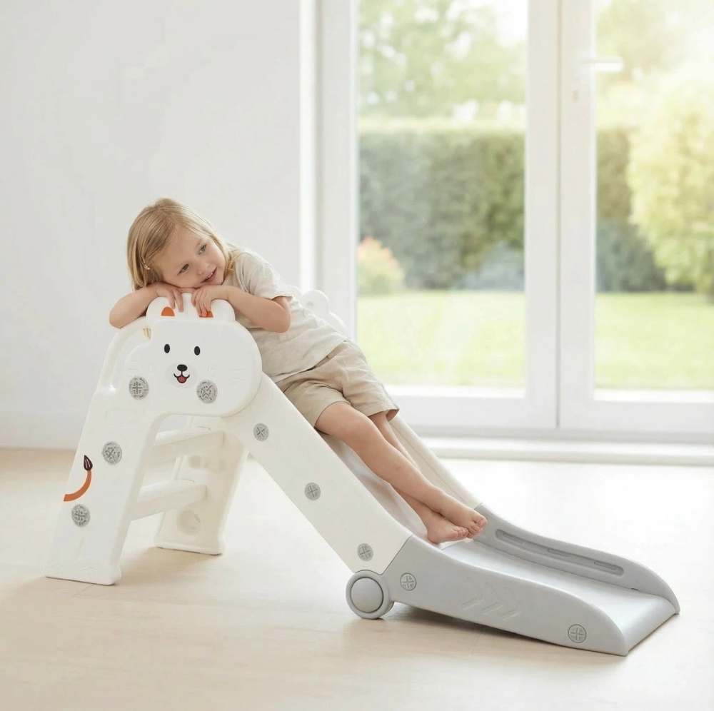Foldable Indoor Slide for Toddler Grey and White