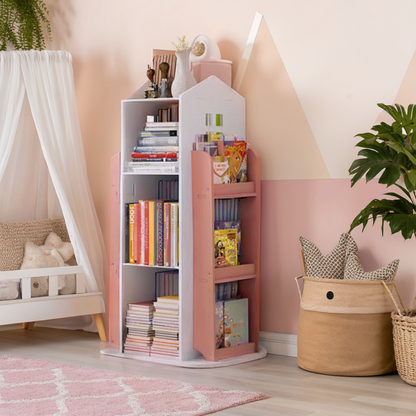 360-Degree Rotating Castle Bookshelf Display Stand, Pink