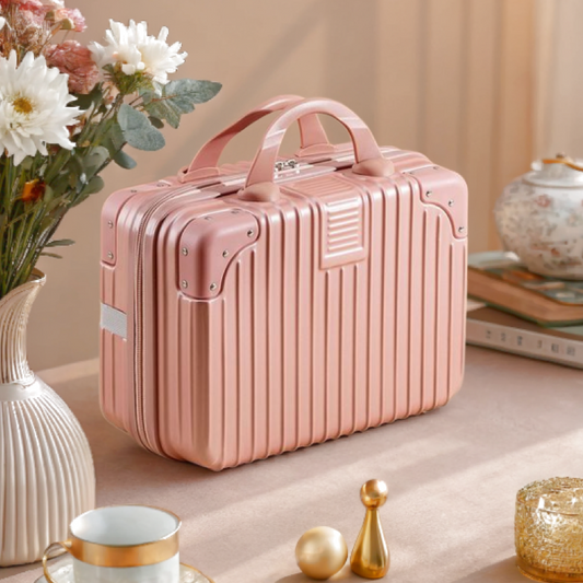 14-Inch Travel Cosmetic Case Hard Makeup Carrying Organizer - Pink
