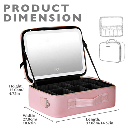 Travel Cosmetic Bag with LED Mirror Makeup Bag - Pink