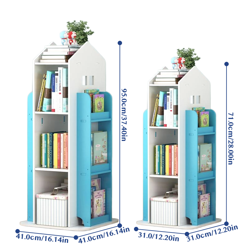 360-Degree Rotating Castle Bookshelf Display Stand, Blue