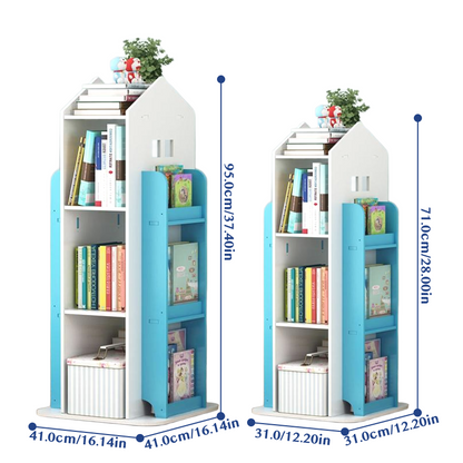 360-Degree Rotating Castle Bookshelf Display Stand, Blue