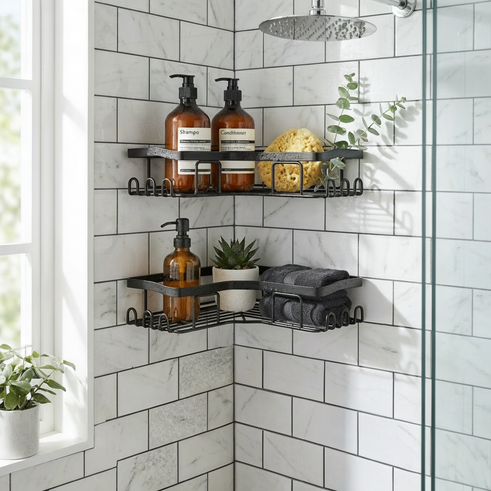 Set of 3 Corner Shower Caddy Adhesive Shower Organizer