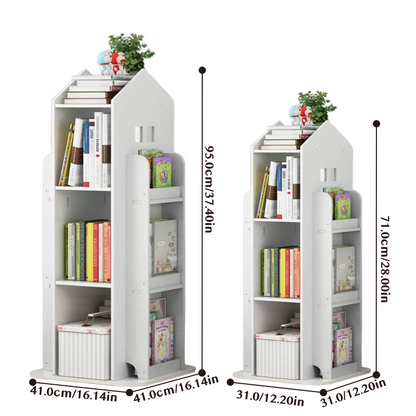 360-Degree Rotating Bookshelf Castle Display Stand, White