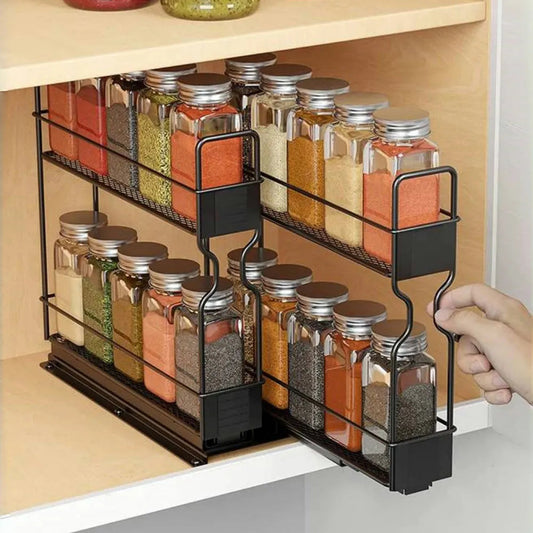 Slide-Out Double-Layer Spice Rack for Kitchen Cabinets