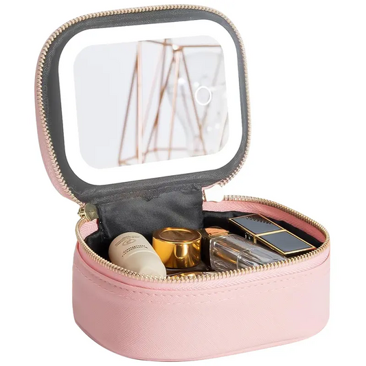 Mini Makeup Bag Travel Train Case with Mirror and Light