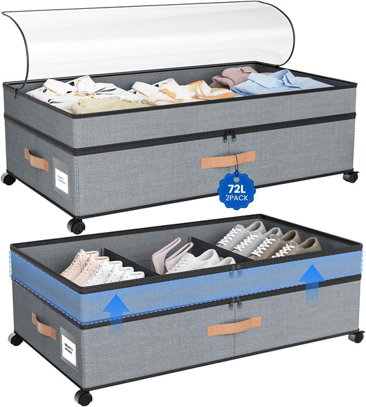 2 Pack 72L Under Bed Storage with Wheels