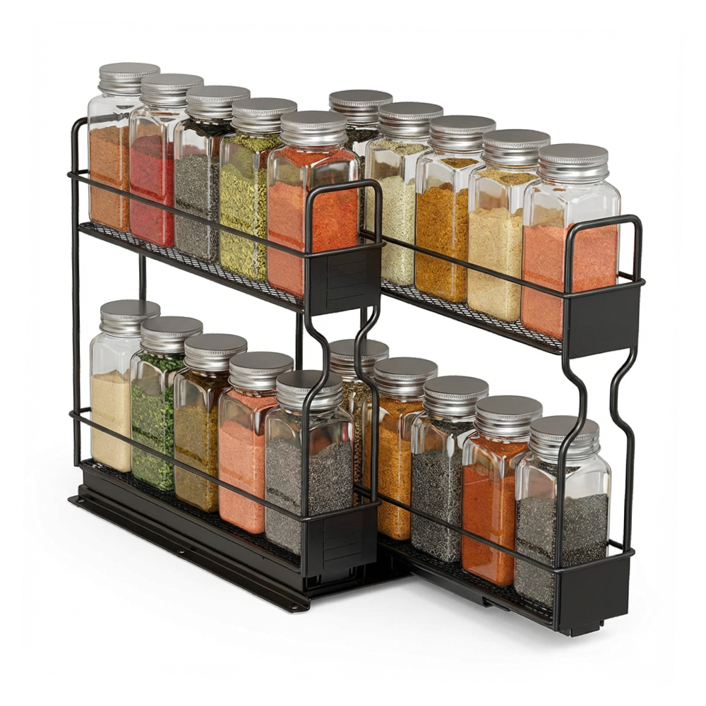 Slide-Out Double-Layer Spice Rack for Kitchen Cabinets
