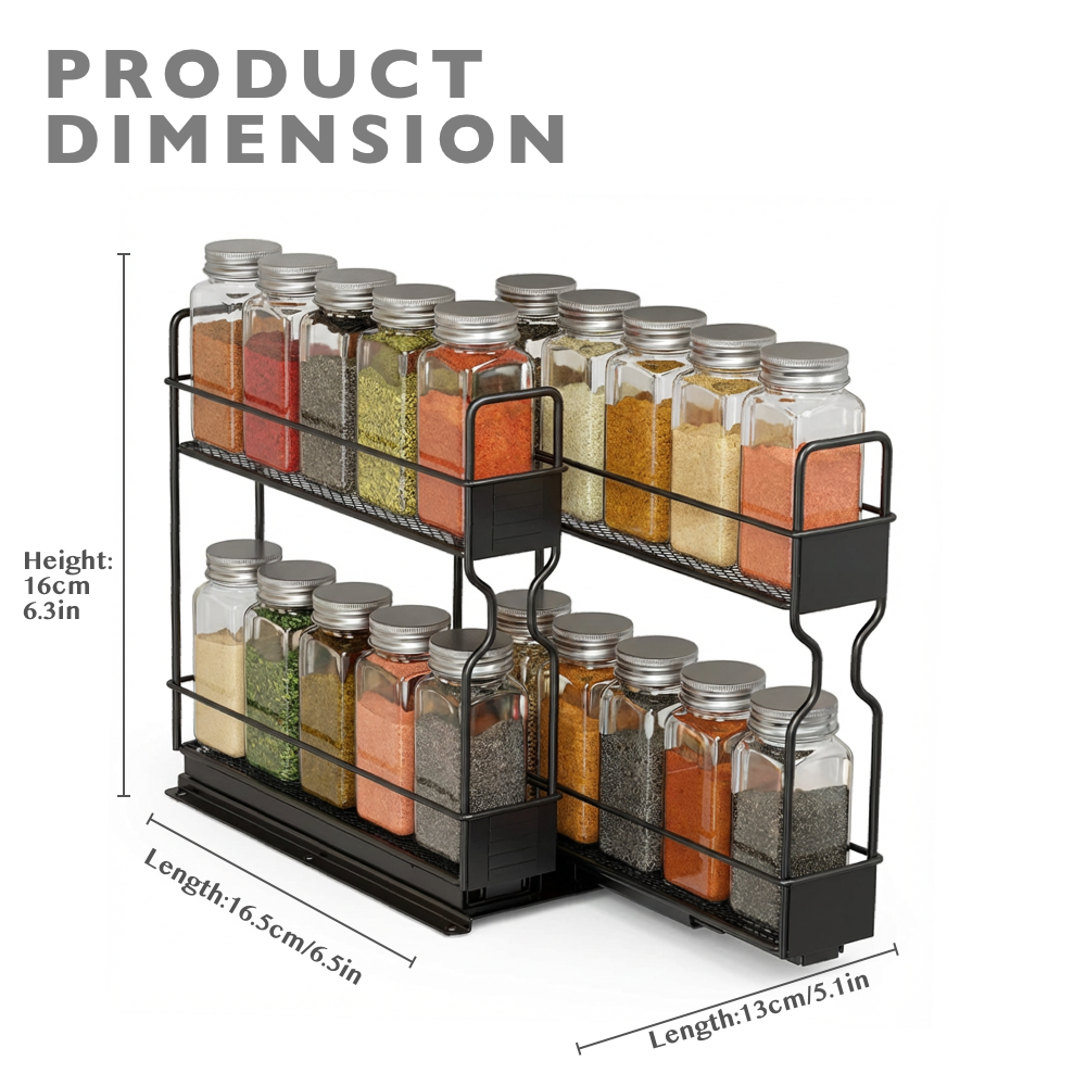 Slide-Out Double-Layer Spice Rack for Kitchen Cabinets