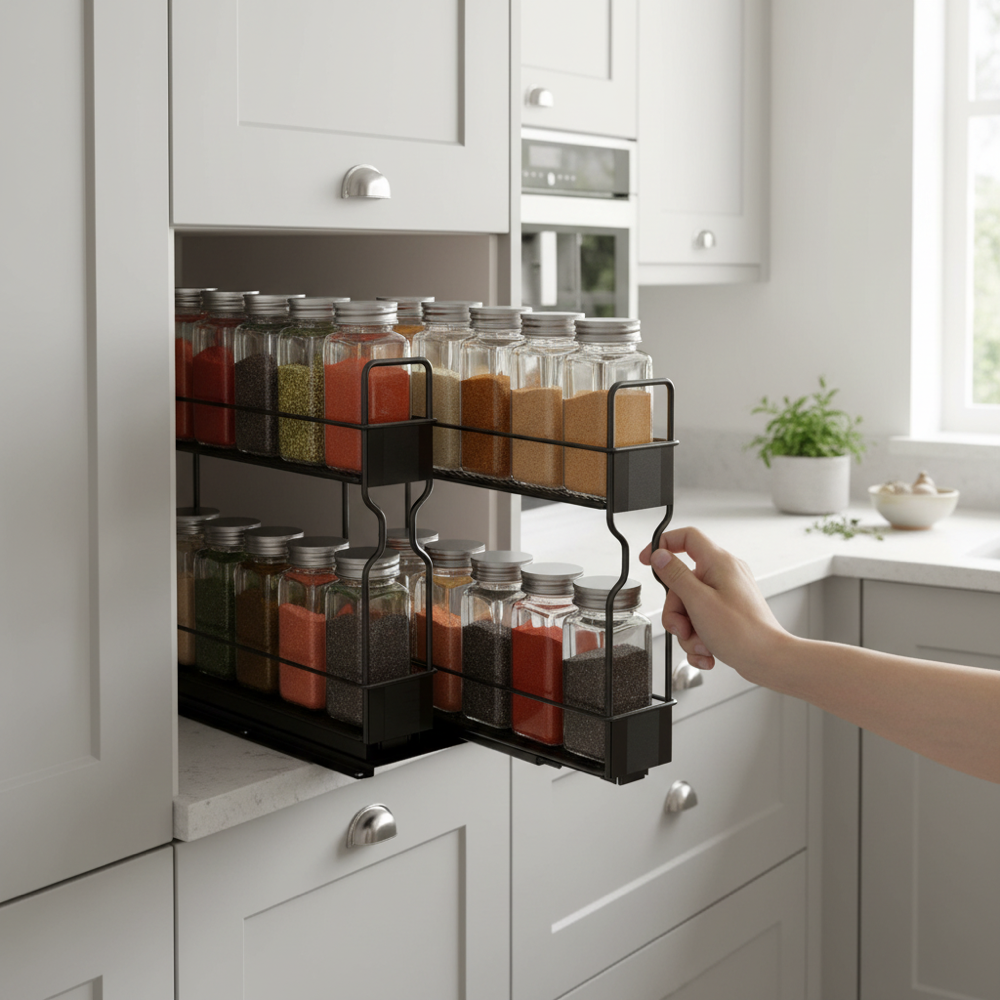 Slide-Out Double-Layer Spice Rack for Kitchen Cabinets