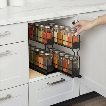 Slide-Out Double-Layer Spice Rack for Kitchen Cabinets
