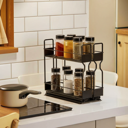 Slide-Out Double-Layer Spice Rack for Kitchen Cabinets