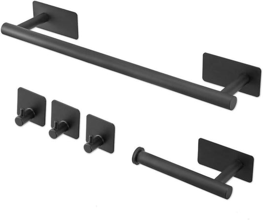 5-Piece  Self-Adhesive Bathroom Accessories Set, Black