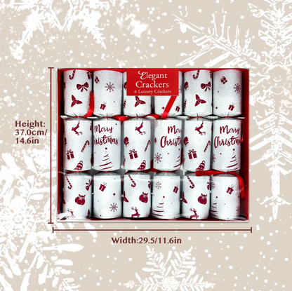 Set of 6 Glitter White Luxury Christmas Crackers