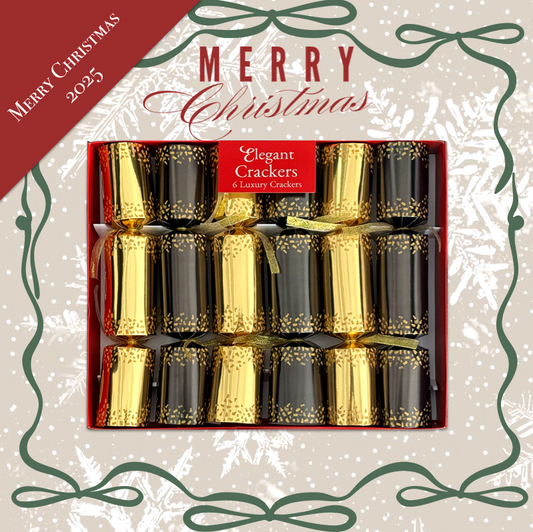 Set of 6 Black and Gold Luxury Christmas Crackers