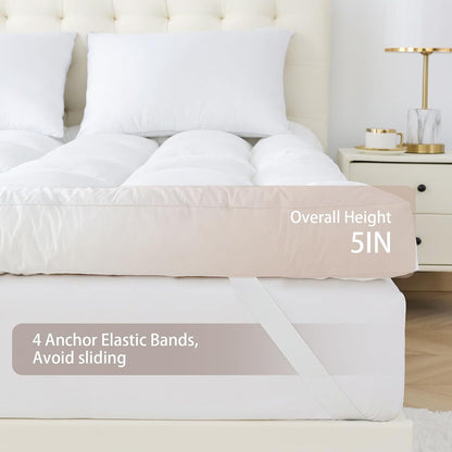 Mattress Topper with Hotel Quality, Super Soft & Brushed Microfiber Top with Hollowfiber Filling