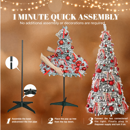Pre-Lit Pop Up Christmas Tree with Baubles and LED Lights – Bronze