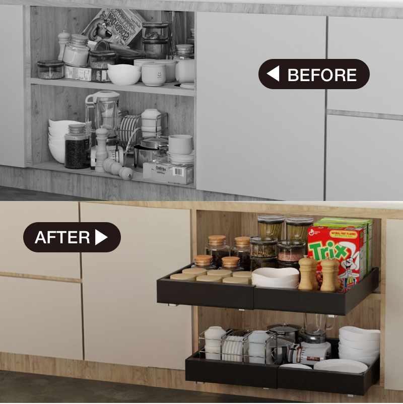 Expandable Pull Out Tray Cabinet Drawer, Black