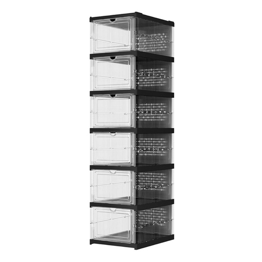 6-Tier Foldable Shoe Storage Box Unit, Black