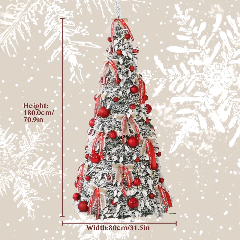Pre-Lit Pop Up Christmas Tree with Baubles and LED Lights – Bronze