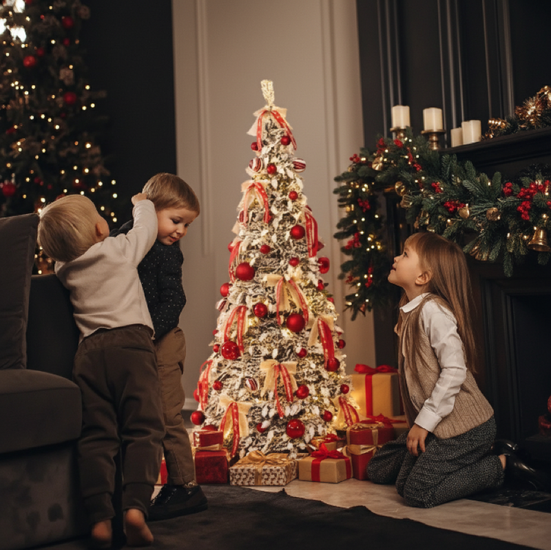 Pre-Lit Pop Up Christmas Tree with Baubles and LED Lights – Bronze