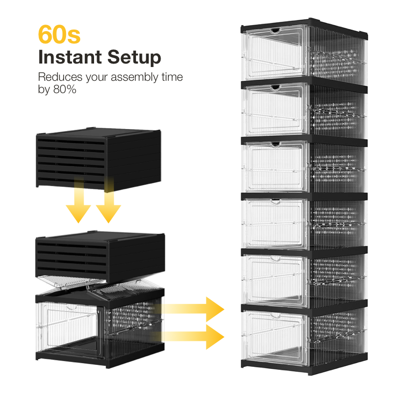 6-Tier Foldable Shoe Storage Box Unit, Black