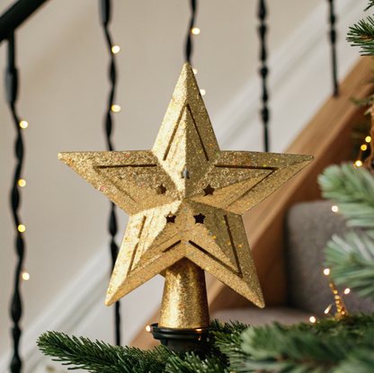 Gold Sparkling LED Christmas Tree Top Star with Projection