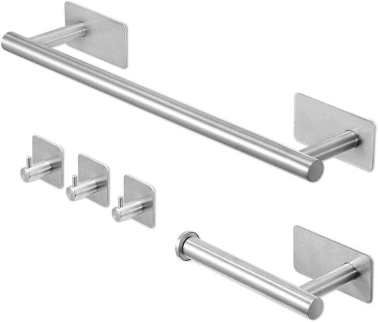 5-Piece  Self-Adhesive Bathroom Accessories Set, Silver