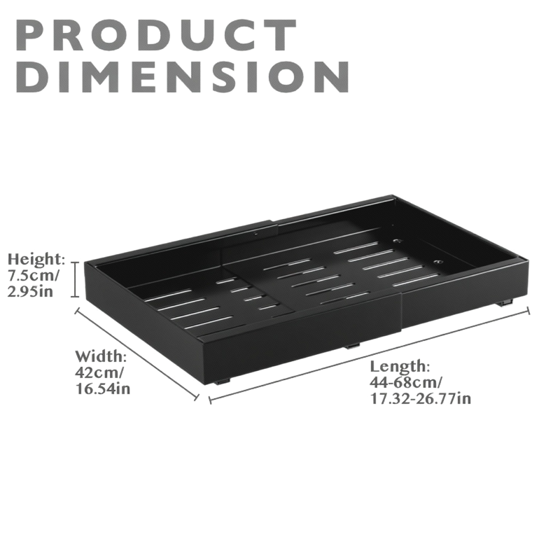Expandable Pull Out Tray Cabinet Drawer, Black