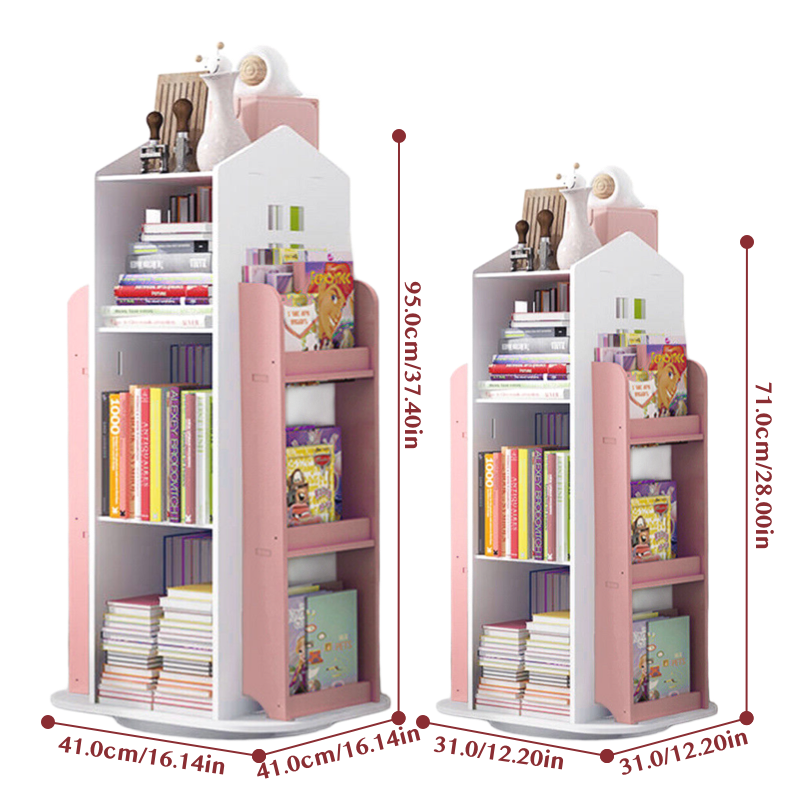 360-Degree Rotating Castle Bookshelf Display Stand, Pink