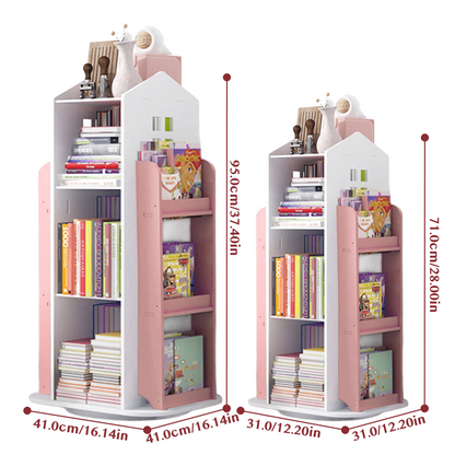 360-Degree Rotating Castle Bookshelf Display Stand, Pink