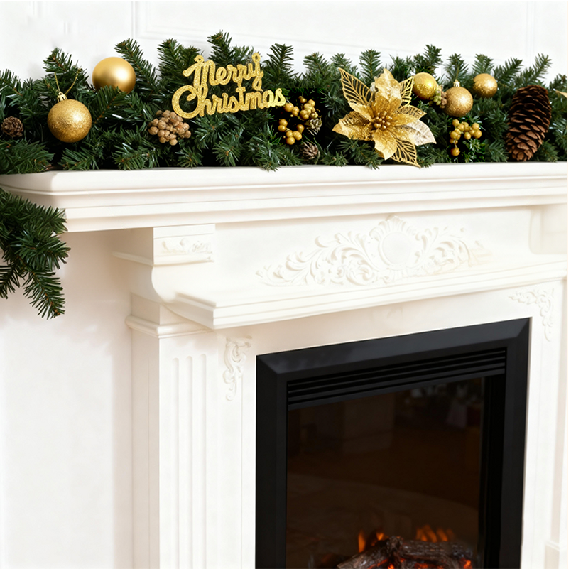 2.7M Gold Flower Christmas Garland Decoration