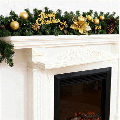 2.7M Gold Flower Christmas Garland Decoration