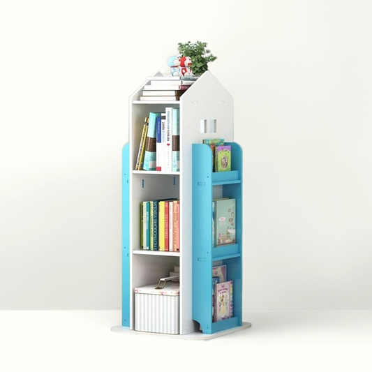 360-Degree Rotating Castle Bookshelf Display Stand, Blue