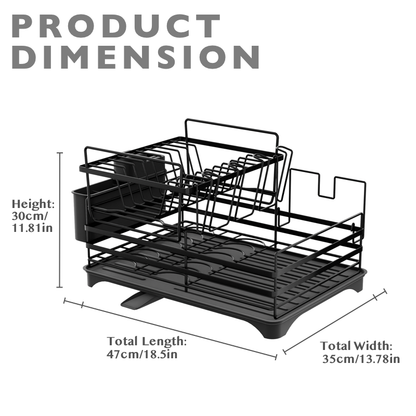 2-Tier Dish Drainer Rack with Kitchen Utensil and Glass Holder