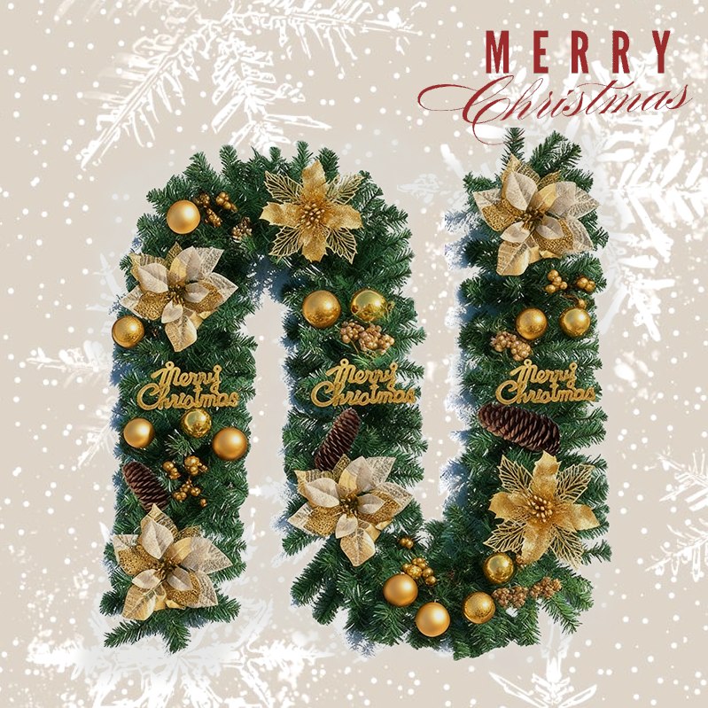 2.7M Gold Flower Christmas Garland Decoration