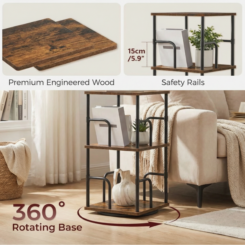 3-Tier 360° Rotating Display Book Shelf