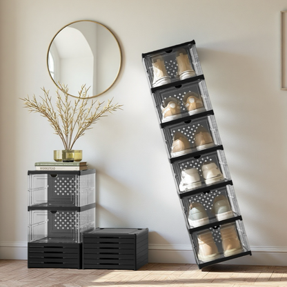 6-Tier Foldable Shoe Storage Box Unit, Black