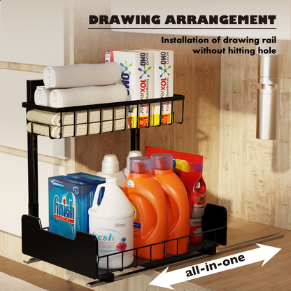 2-Tier L-Shaped Undersink Storage Organiser