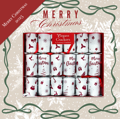 Set of 6 Glitter White Luxury Christmas Crackers